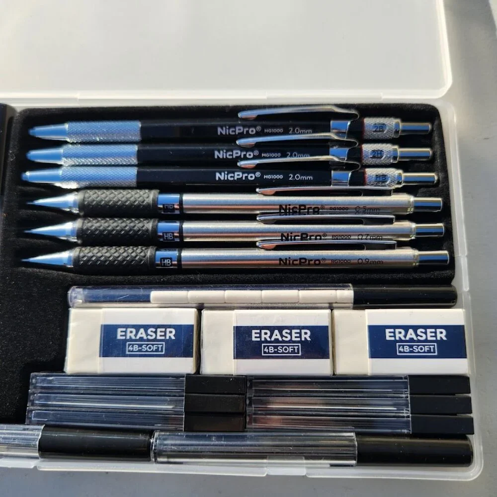 NEW Mechanical Pencil Set Drafting Pencils 0.5 mm & 0.7 mm & 0.9 mm & 3PCS 2mm G